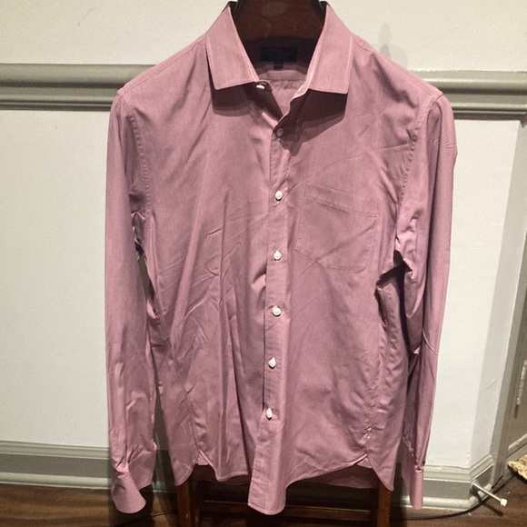J Crew Thompson large 16/16 1/2 80s two ply cotton burgundy/white dress shirt. - Picture 2 of 5